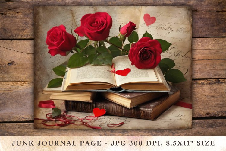 Valentine Junk Journal Pages - book roses example image 1