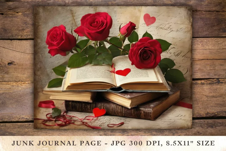 Valentine Junk Journal Pages - book roses