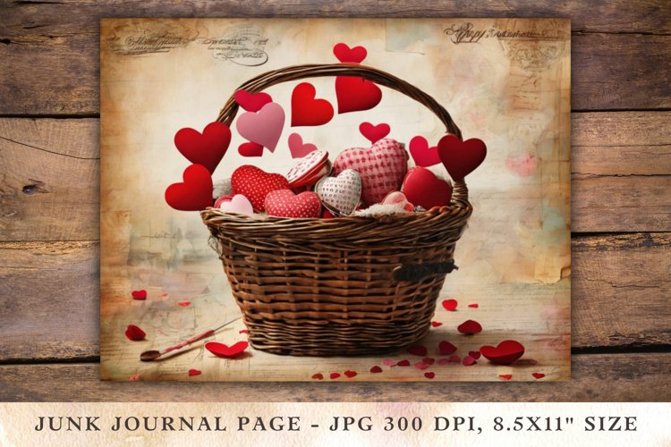 Valentine Junk Journal Pages - hearts in basket example image 1