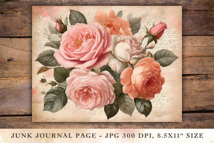 Valentine Junk Journal Pages - roses example image 1