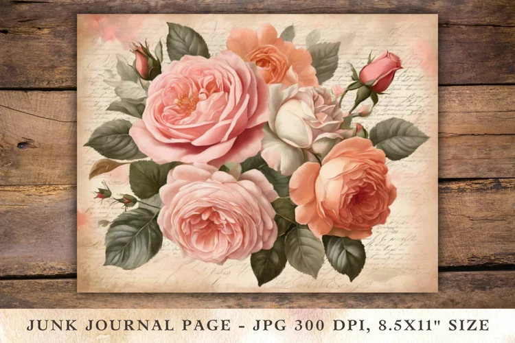 Valentine Junk Journal Pages - roses