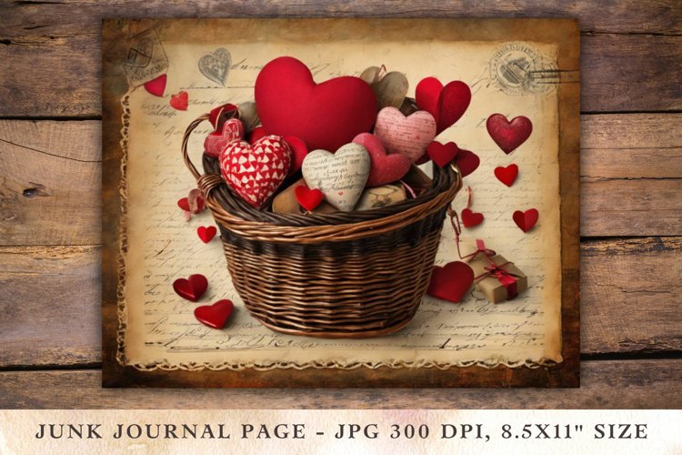 Valentine Junk Journal Pages - hearts in basket example image 1