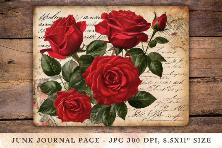 Valentine Junk Journal Pages - red roses example image 1