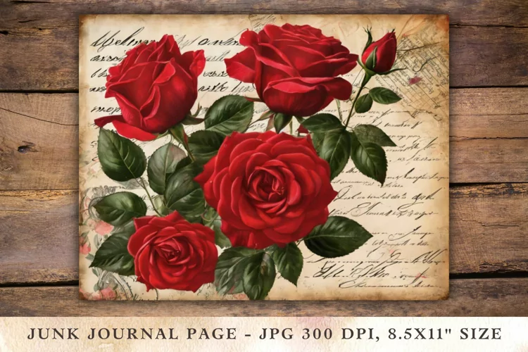 Valentine Junk Journal Pages - red roses