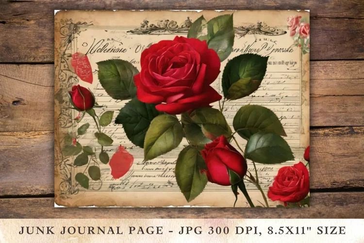 Valentine Junk Journal Pages - red roses