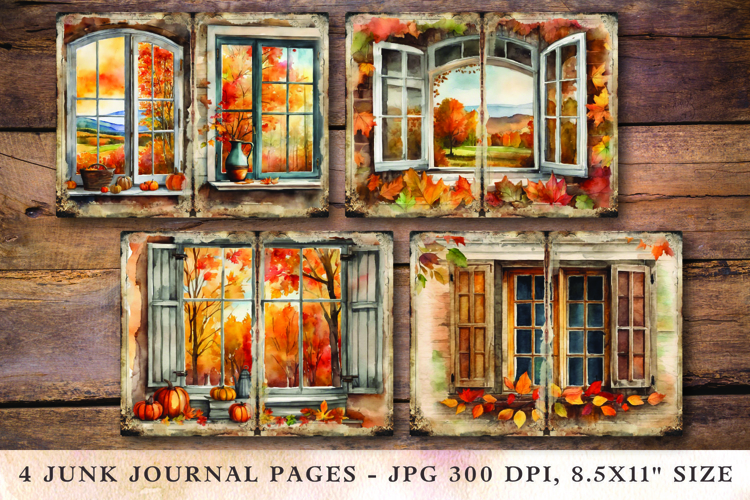 Junk Journal Pages - fall windows