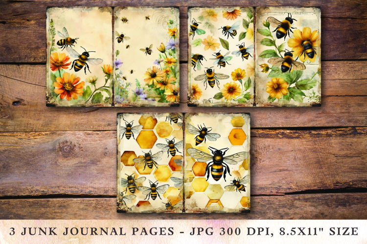 Junk Journal Pages - honey bee sunflowers