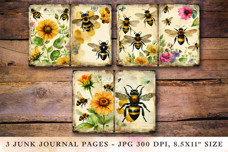 Junk Journal Pages - honey bee sunflowers