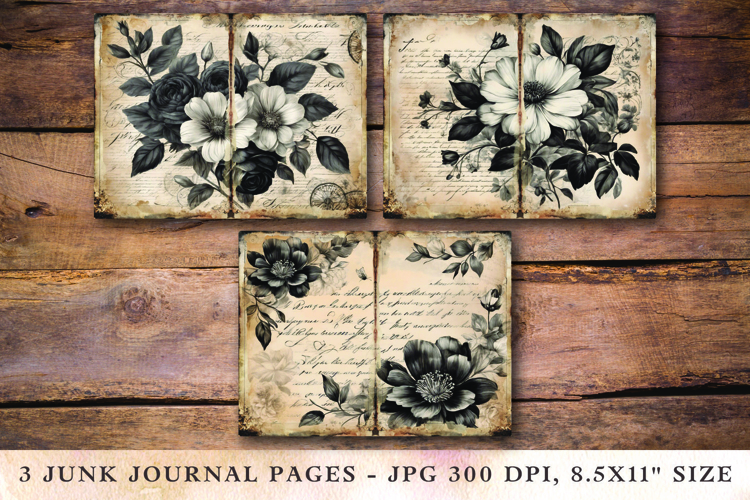 Junk Journal Pages - black roses