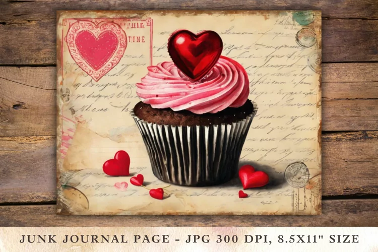 Valentine Junk Journal Pages - cupcake