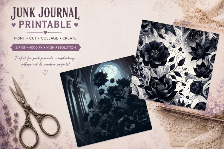 journal junk |dark flowers PNG