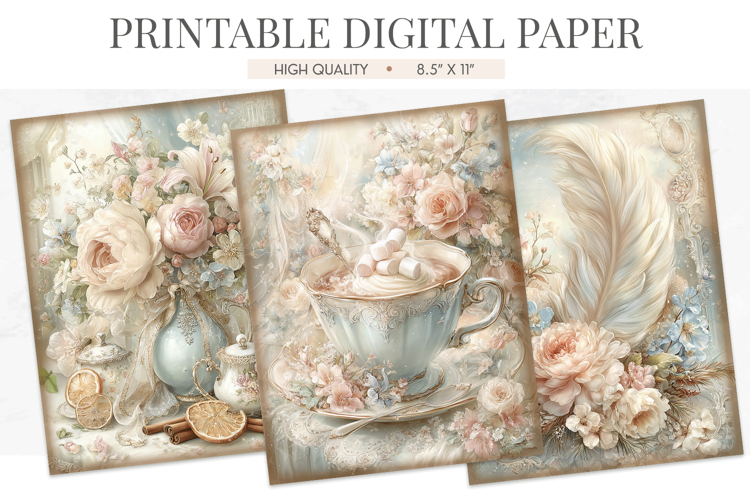 Cozy Winter Digital Paper Hot Cocoa Feathers JPGs