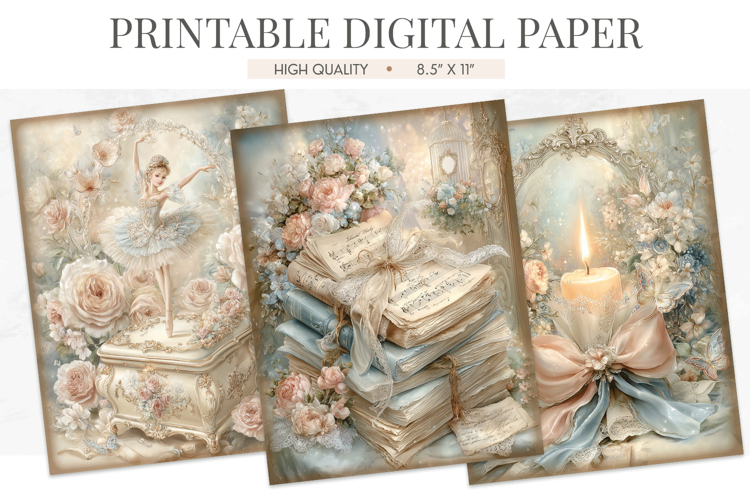 Ballerina Music Digital Paper Vintage Ballet Candle JPGs