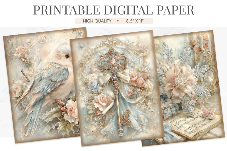 Vintage Key Digital Paper Bird Music Sheet JPGs