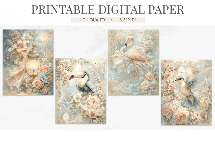 Pastel Floral Digital Paper Set Romantic Junk Journal Pages