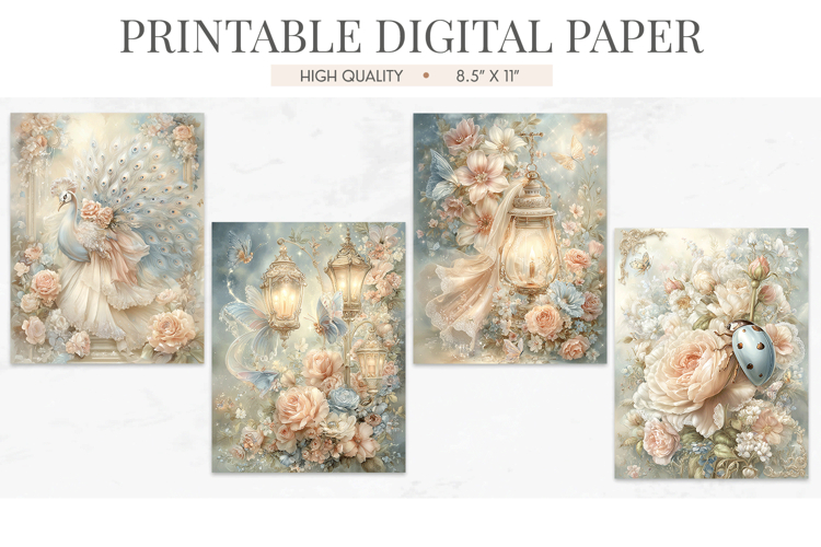Ethereal Floral Digital Paper Set Junk Journal JPGs