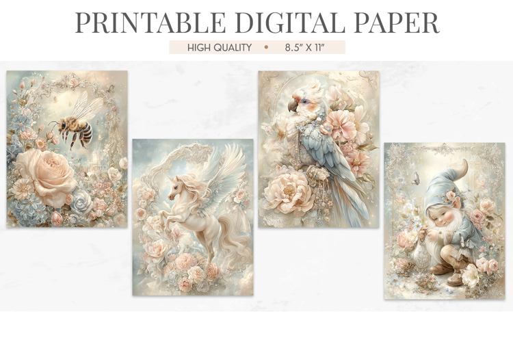 Whimsical Fantasy Digital Paper Pegasi Gnome JPGs
