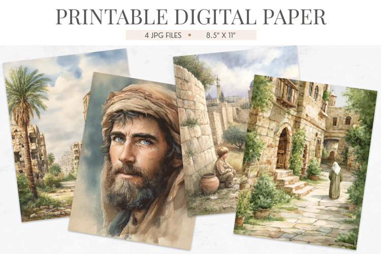 Biblical Figure Watercolor Digital Paper example image 1