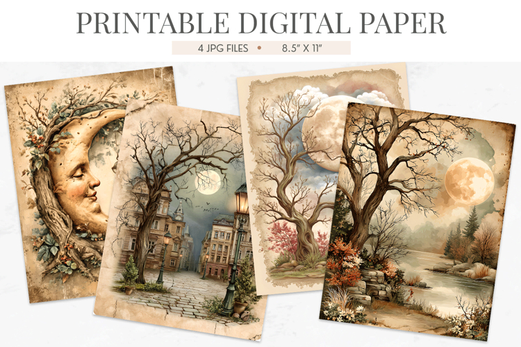 Moon Mystical Junk Journal Digital Paper