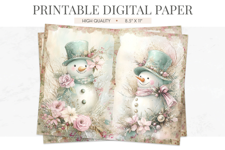 Watercolor Snowman Junk Journal Page - Pastel Digital Paper