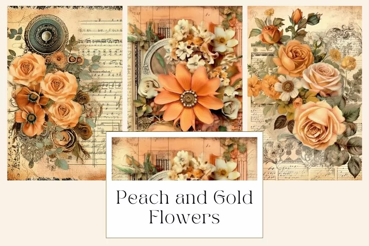 Peach and Gold Flowers Junk Journal Page