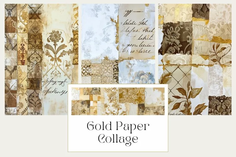 Gold Paper Collage Junk Journal Pages