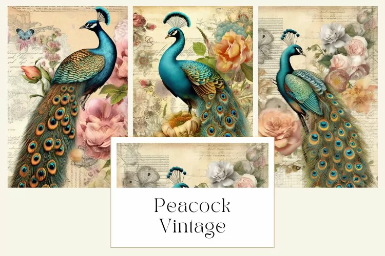 Peacock Vintage Junk Journal Page