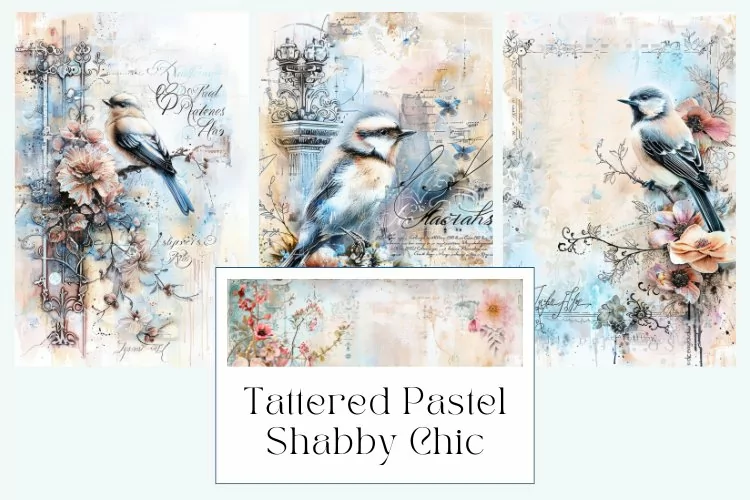 Tattered Pastel Shabby Chic Junk Journal Pages