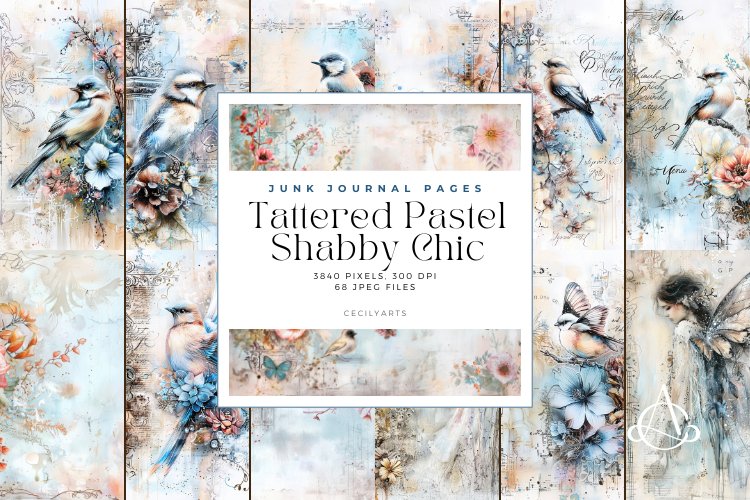 Tattered Pastel Shabby Chic Junk Journal Pages Bundle example image 1