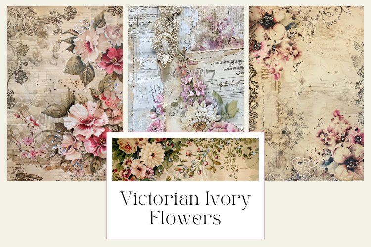 Victorian Ivory Flowers Junk Journal Pages example image 1