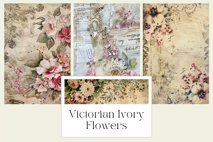 Victorian Ivory Flowers Junk Journal Pages
