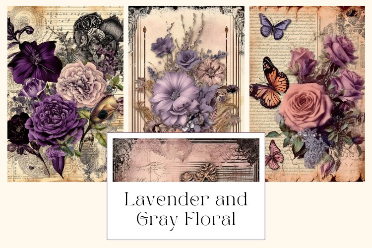 Lavender and Gray Floral Junk Journal Pages example image 1