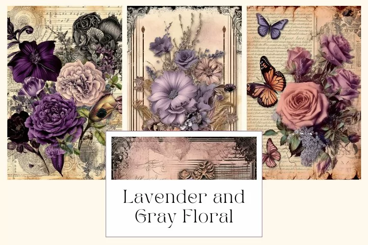Lavender and Gray Floral Junk Journal Pages