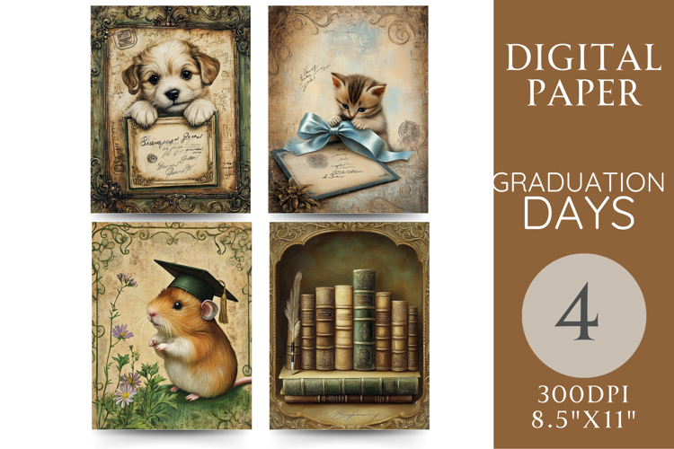 Graduation Papers Puppy, Kitten, Mouse & Books