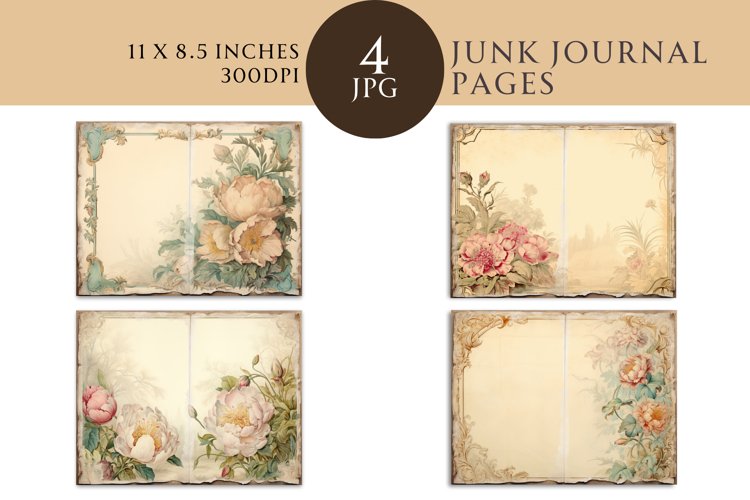Peonies Junk Journal Bi-fold Pages