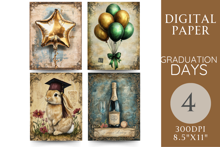 Graduation Papers Bunny, Balloons & Champagne