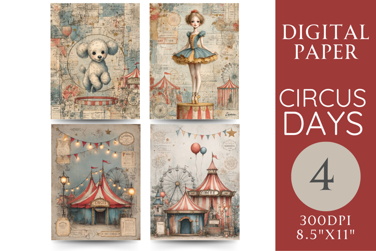 Circus Journal Pages Ballerina, Puppy & Big Top