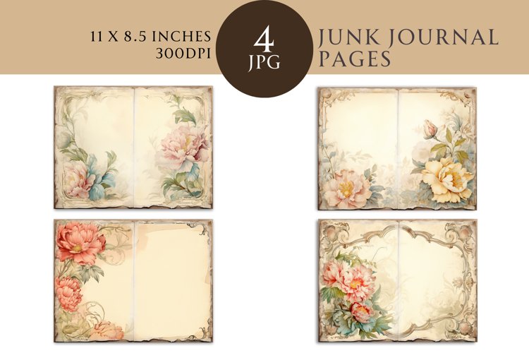 Peonies Junk Journal Bi-fold Pages