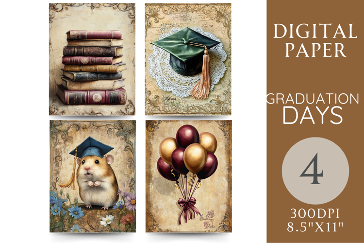 Graduation Junk Journal Pages Vintage Style Set
