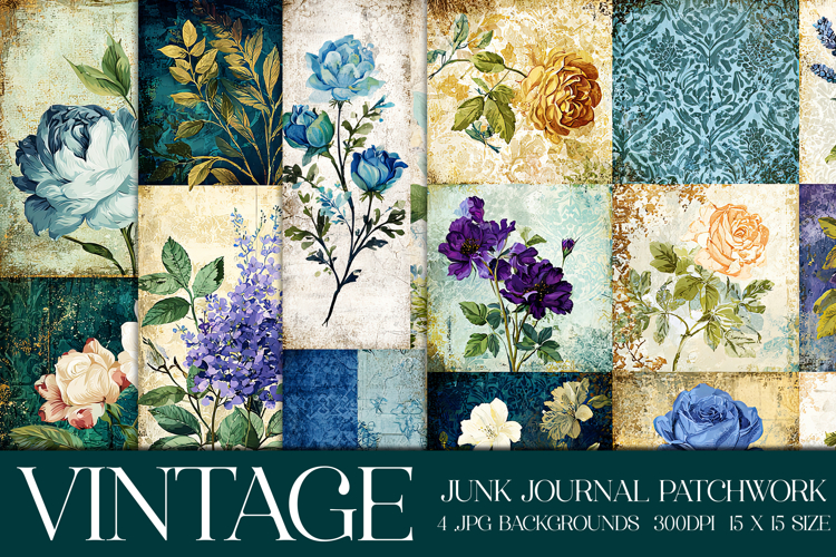 Vintage Patchwork Background, Junk Journal Style Papers, s8