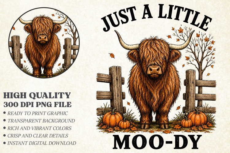 Just A Little Moody Highland Cow PNG, Patch Graphic Design