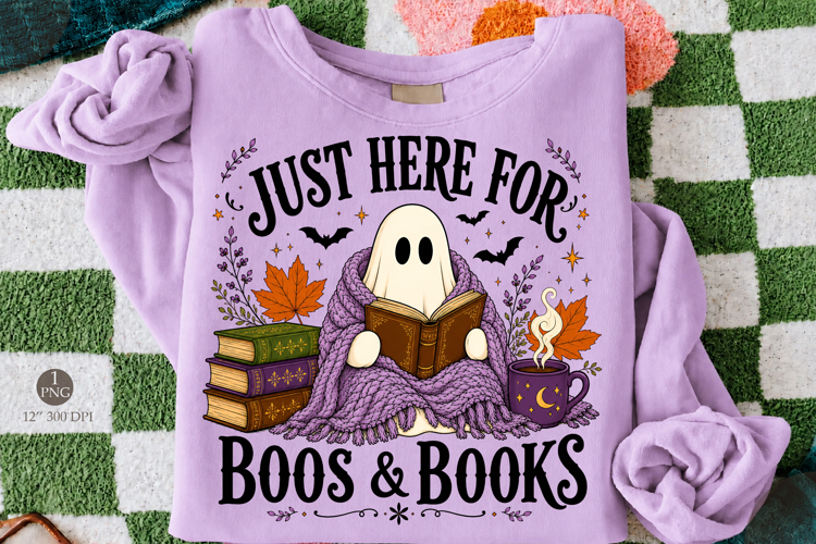 Just Here For Boos And Books PNG,Halloween Book Lover Ghost
