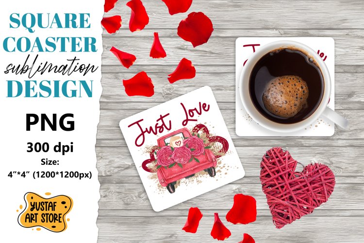 Valentine coaster sublimation.Valentine truck square coaster example image 1