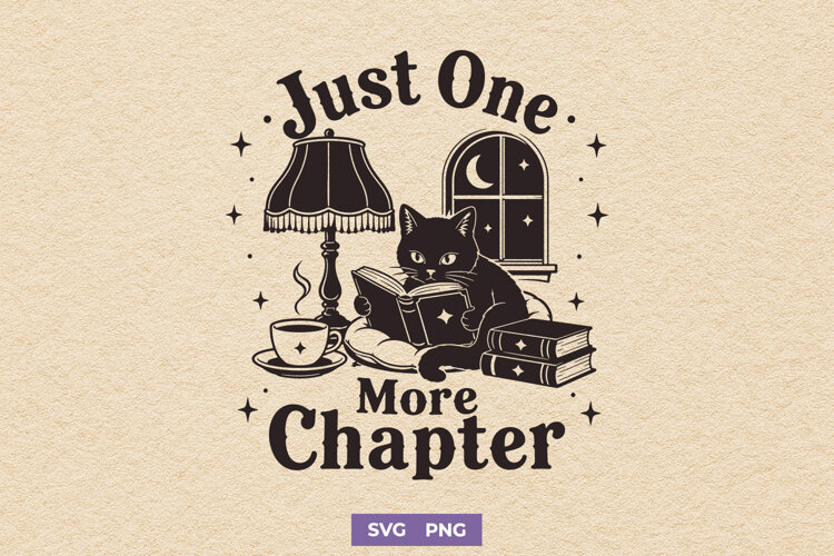 Just One More Chapter SVG, Black Cat Reading Cozy PNG Design example image 1