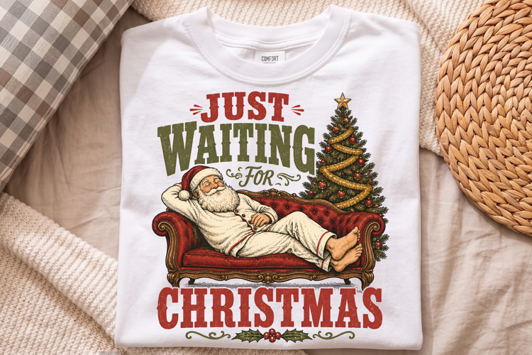 Just Waiting For Christmas PNG, Funny Santa Couch Shirt