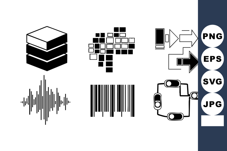 Abstract black and white technology and data icons vector se