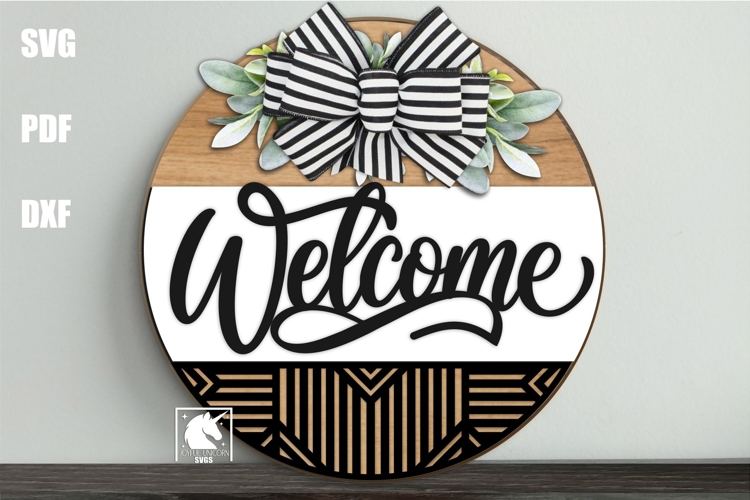 Welcome Door Hanger SVG | Geometric Laser Cut File