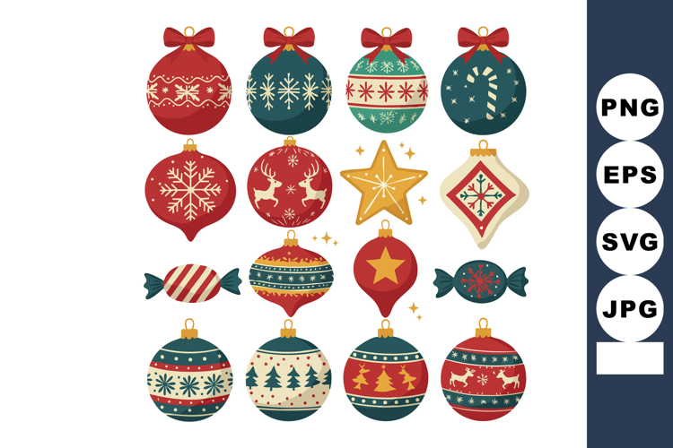 Christmas ornaments vector set with traditional red green go