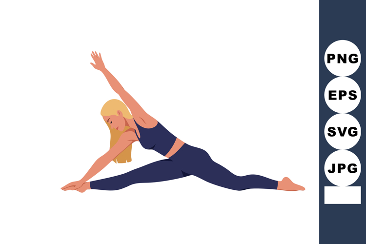 Woman stretching in navy blue sportswear performing seated s