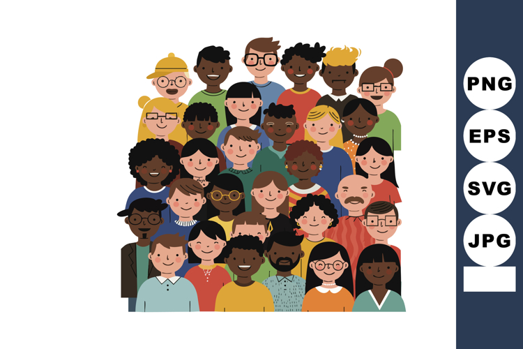 Diverse group of people with different hairstyles skin tones